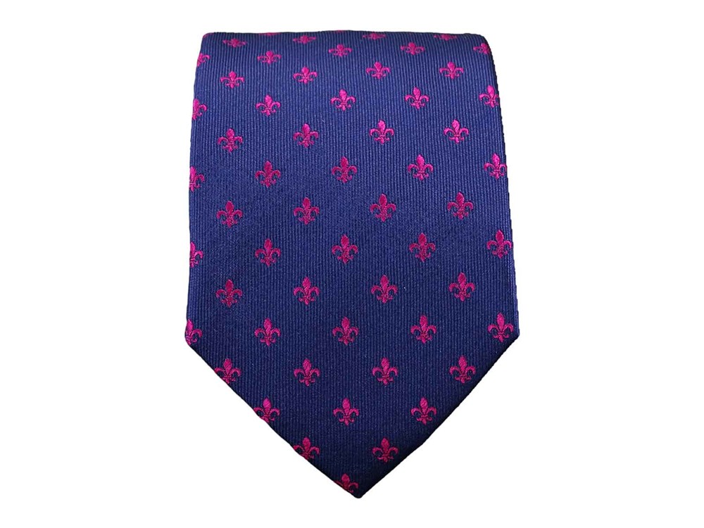 Krawatte Fleur de Lis - 100% Seidenkrawatten. Edel Männer-Design Krawatte blau für Business, Hochzeit - 150 x 8 cm - Blau Fuchsia