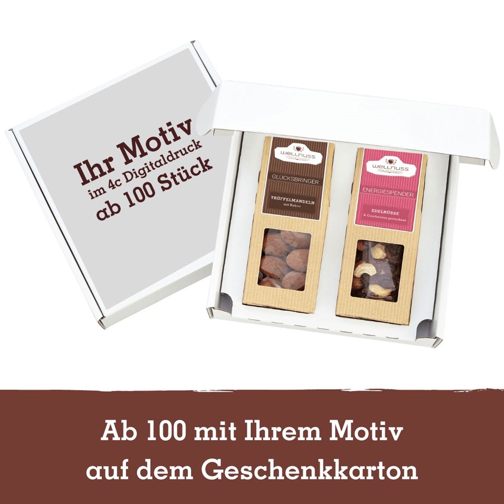 2 Premium Snacks im Geschenkkarton (versandfähig)