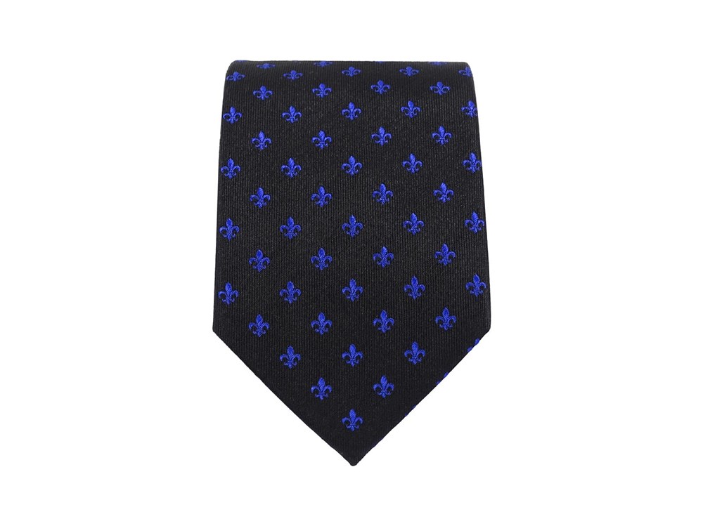 Krawatte Fleur de Lis - 100% Seidenkrawatten. Edel Männer-Design Krawatte blau für Business, Hochzeit - 150 x 8 cm - Schwarz blau