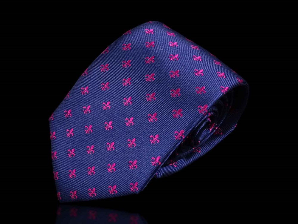 Krawatte Fleur de Lis - 100% Seidenkrawatten. Edel Männer-Design Krawatte blau für Business, Hochzeit - 150 x 8 cm - Blau Fuchsia